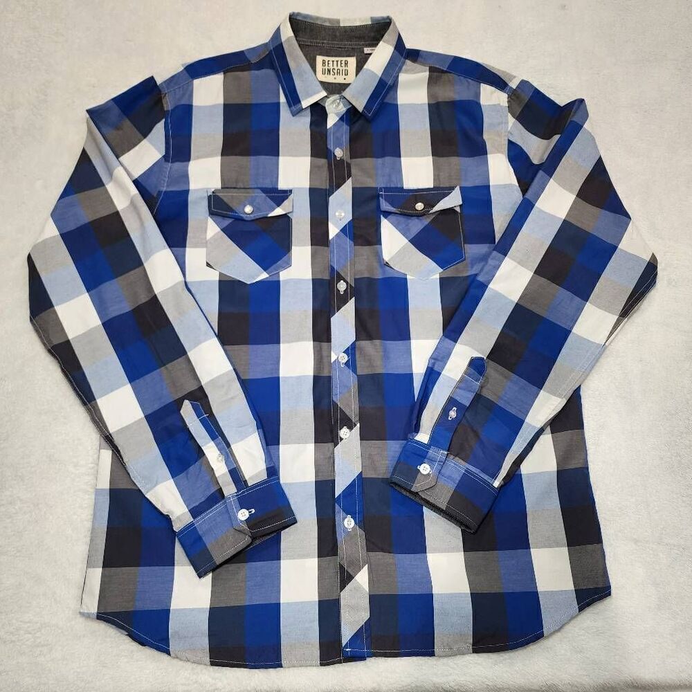 Men's Better Unsaid Shirt (XL) blue/gray Plaid Poly/Cotton.